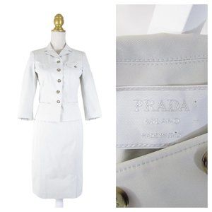 Prada Milano Solid Ivory White Beige Skirt Suit Size 40 6 Formal